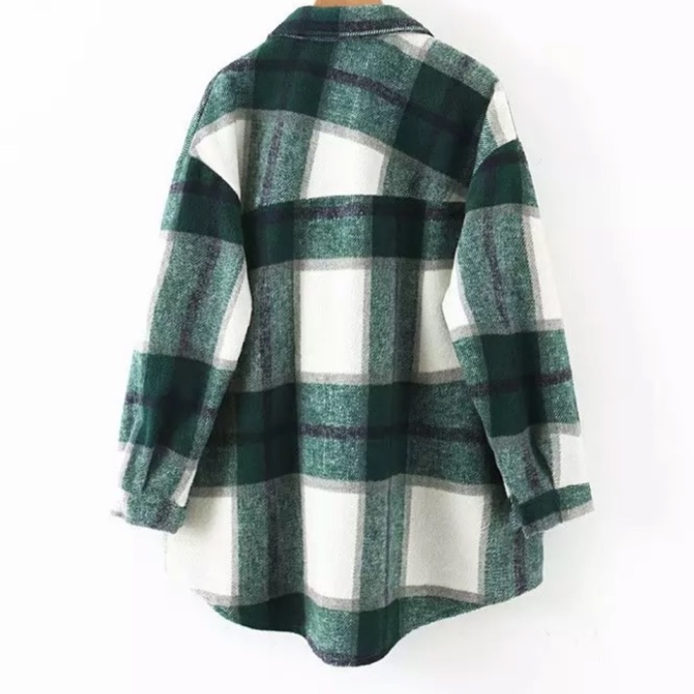 SOLD OUT Green Plaid Oversized Flannel Shacket Shirt Jacket - Picture 8 of 11